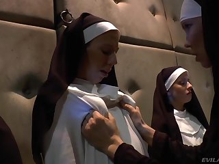 Sinful nuns with juicy bubble asses are ready for anal distention and masturbation